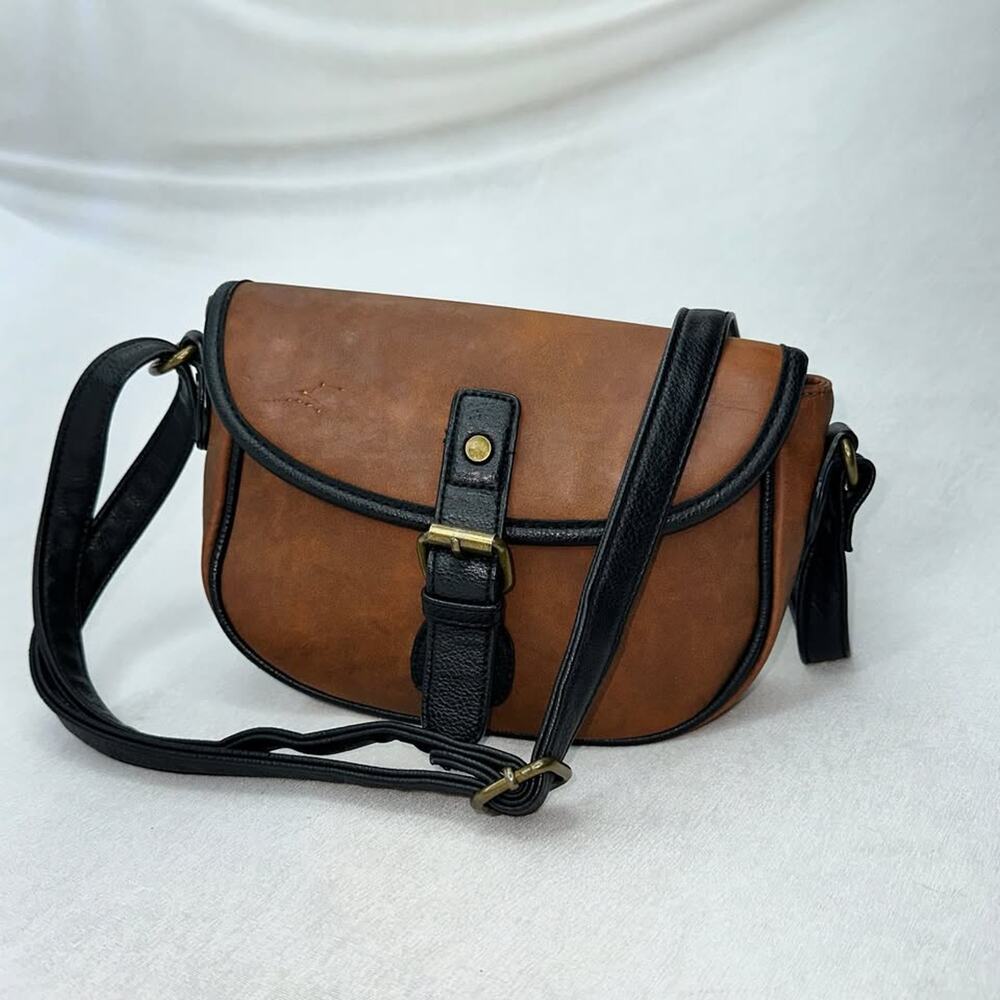 G.H. Bass & Co VTG Brown Saddle Bag Black Leather Trim Purse